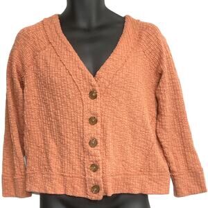 Two by Vince Camuto Cardigan Sweater Women Size L Peach Orange Textured Button